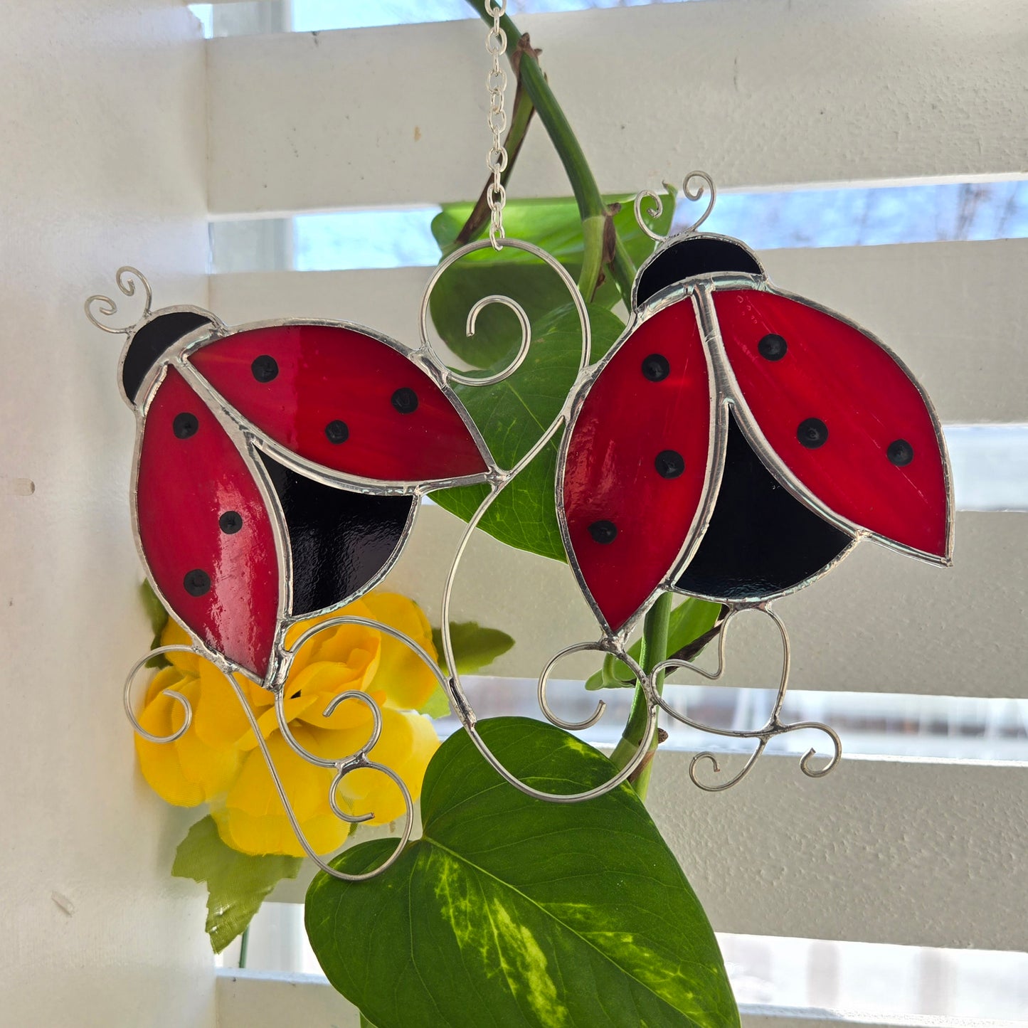 Ladybugs Hanging Stained Glass Suncatcher