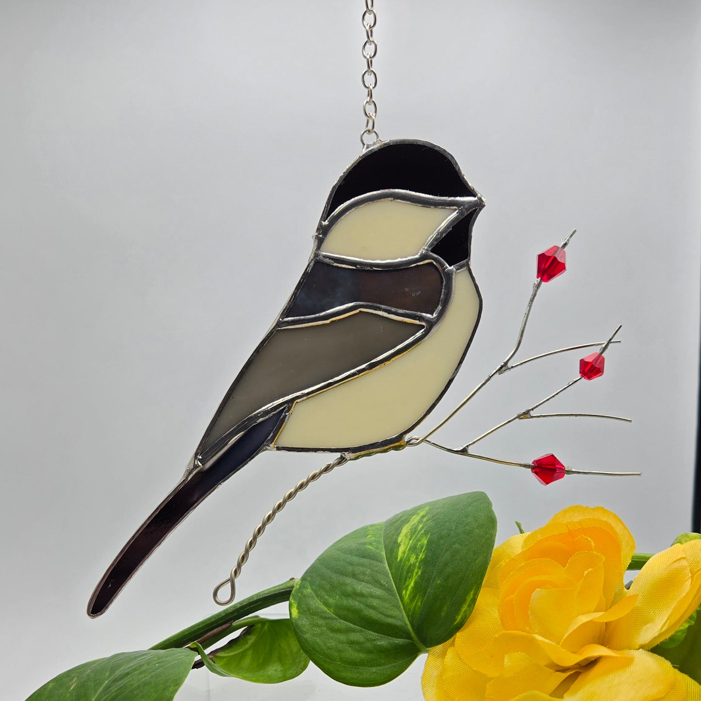 Chickadee Stained Glass Suncatcher