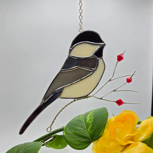 Chickadee Stained Glass Suncatcher