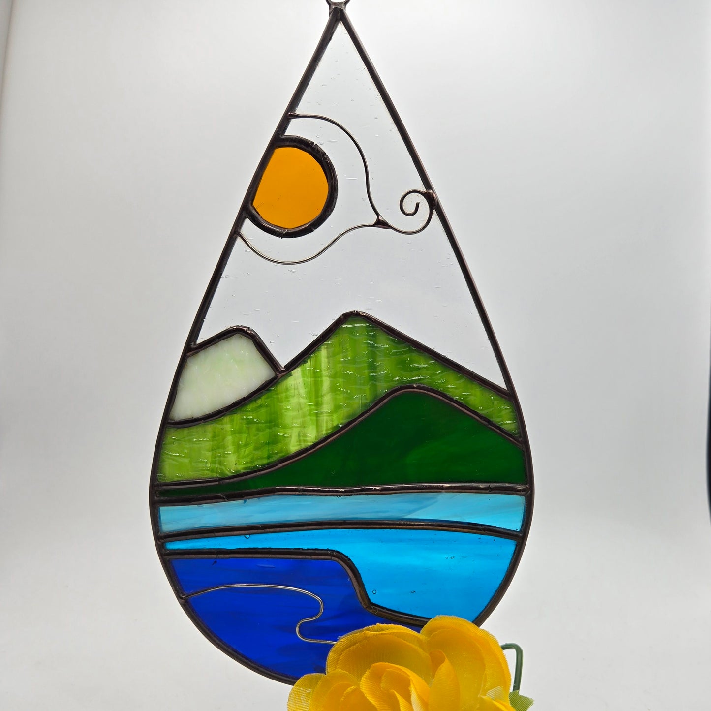 Raindrop Mountain Stained Glass Suncatcher