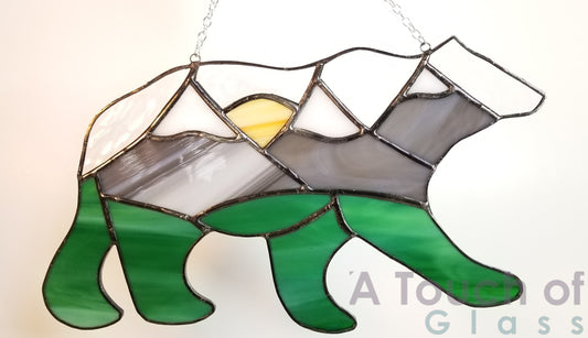 Green rustic stained glass bear suncatcher
